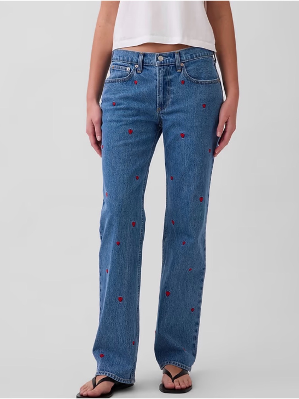 Gap Blue Straight Leg Heart Embroidered Jeans - Picture 3 of 6